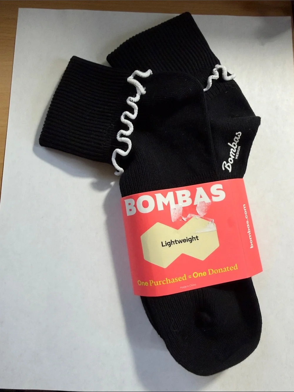 NWTBombas Black Ankle Socks with White Ruffle Trim